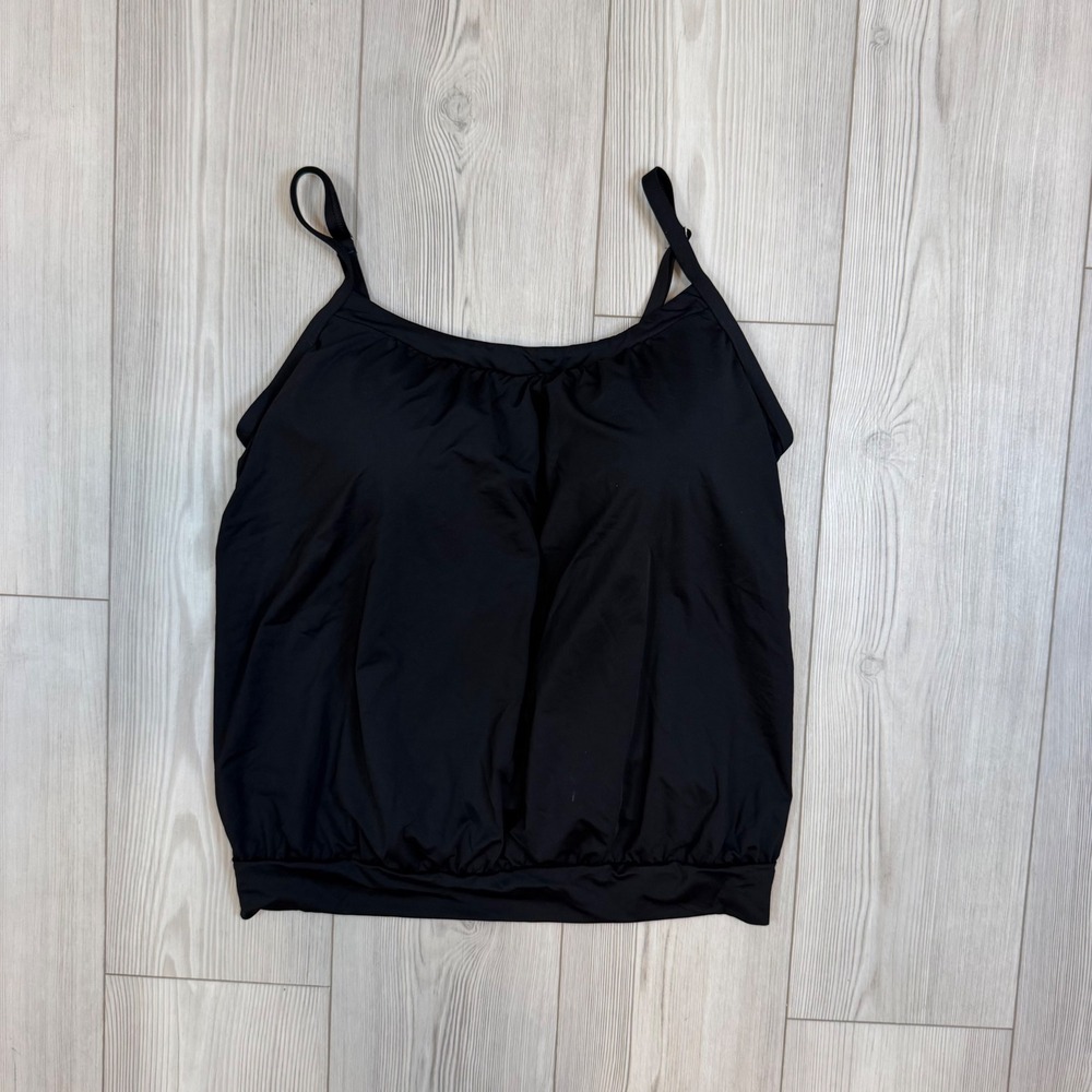 Lands End Black Blouson Tankini Top Underwire Support Size 16 522672